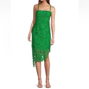 Adelyn Rae Crochet Lace Sleeveless Asymmetrical Hem Dress Small Green NWT
